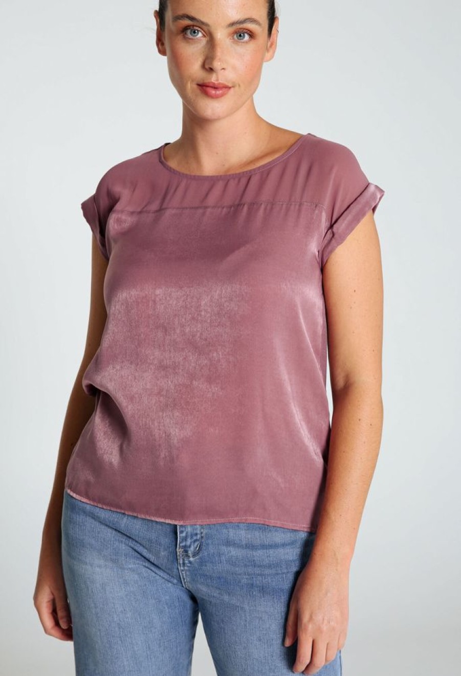 Kleding Cassis | Effen T-Shirt In Twee Stoffen Met Zijdeachtige Snit Violet