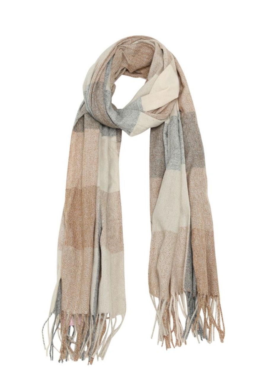 Accessoires Cassis | Geruite Sjaal Met Lurex Beige