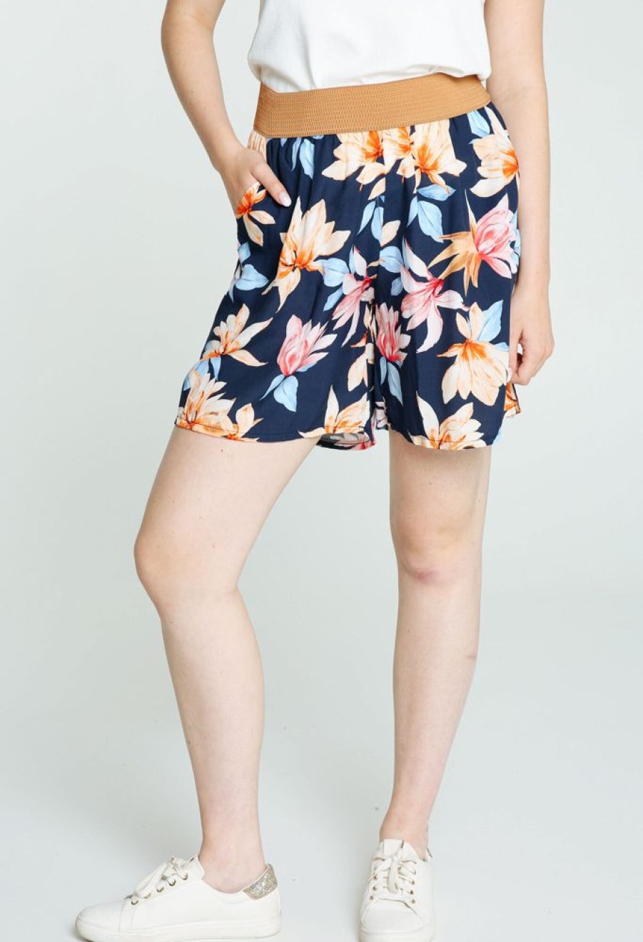 Kleding Cassis | Shortje In Viscose Met Bloemenmotief Marineblauw