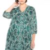 Kleding Cassis | Korte Plissejurk Met Grafische Print Emerald Groen