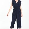 Kleding Cassis | Effen Jumpsuit In Netstof Marineblauw