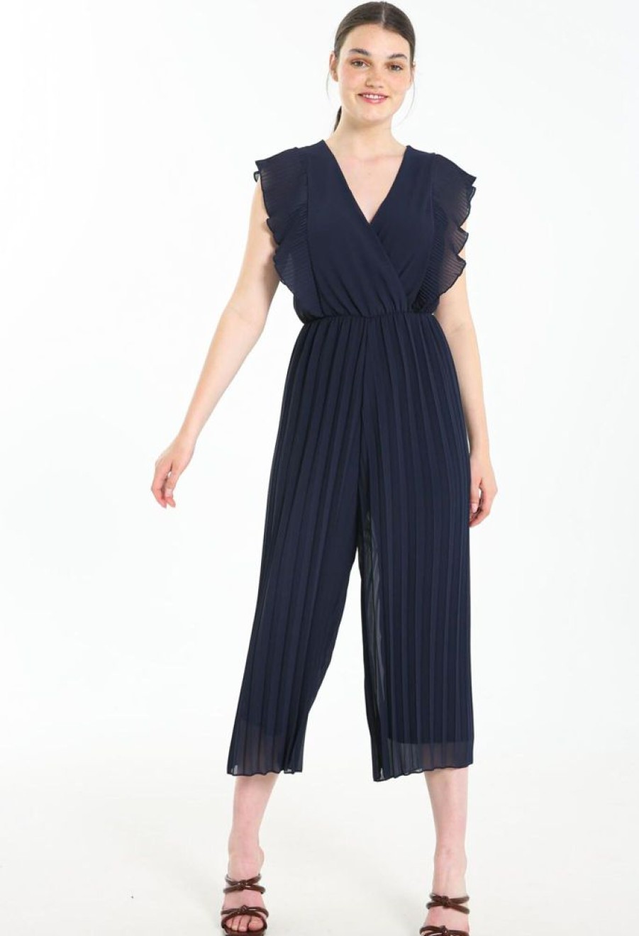 Kleding Cassis | Effen Jumpsuit In Netstof Marineblauw