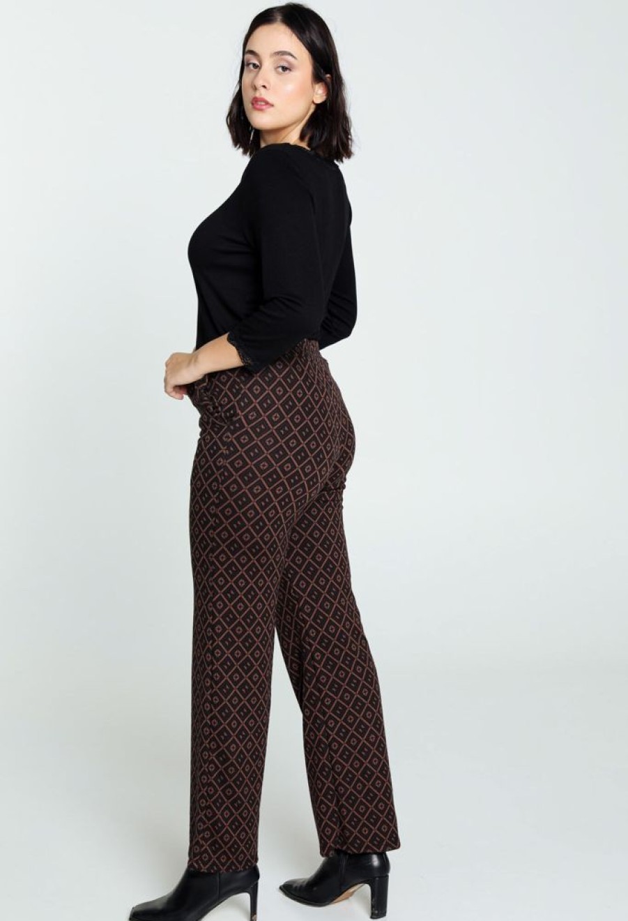 Kleding Cassis | Losse Broek In Viscose Met Diamantenmotief Brons