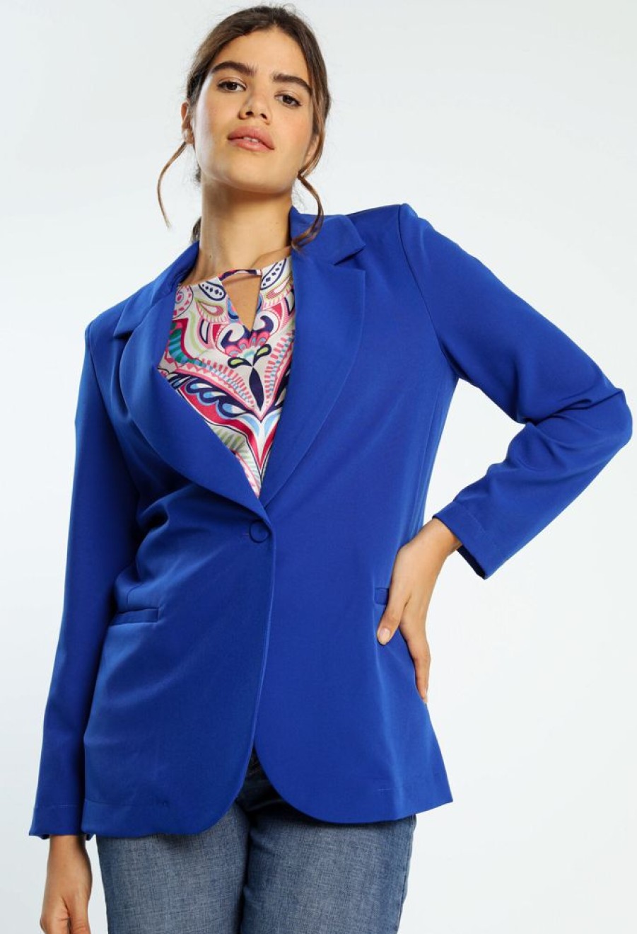 Kleding Cassis | Halflange, Effen Blazer Met Revers En 1 Knoop Bic Blauw