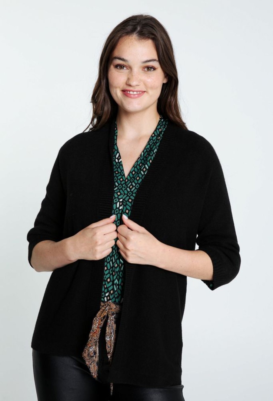 Kleding Cassis | Effen Cardigan In Viscose Met Sjaalkraag Zwart