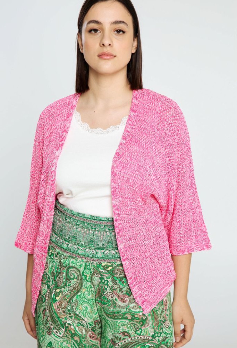 Kleding Cassis | Effen Cardigan Met Sjaalkraag Fushia