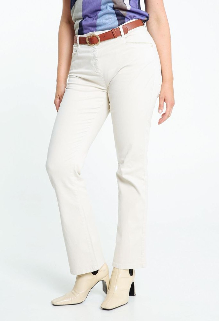 Kleding Cassis | Effen Sportswear Broek Met Riem En 5 Zakken Beige