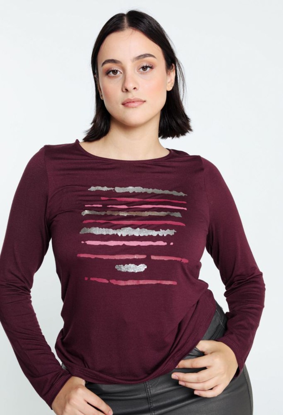 Kleding Cassis | T-Shirt Met Grafisch Penseelmotief Aubergine