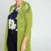 Kleding Cassis | Lange, Effen Cardigan Met Opengewerkte Fantasiesteek En Sjaalkraag Pistache