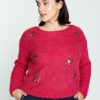 Kleding Cassis | Effen Trui Met Vlinders En Pailletten Fushia