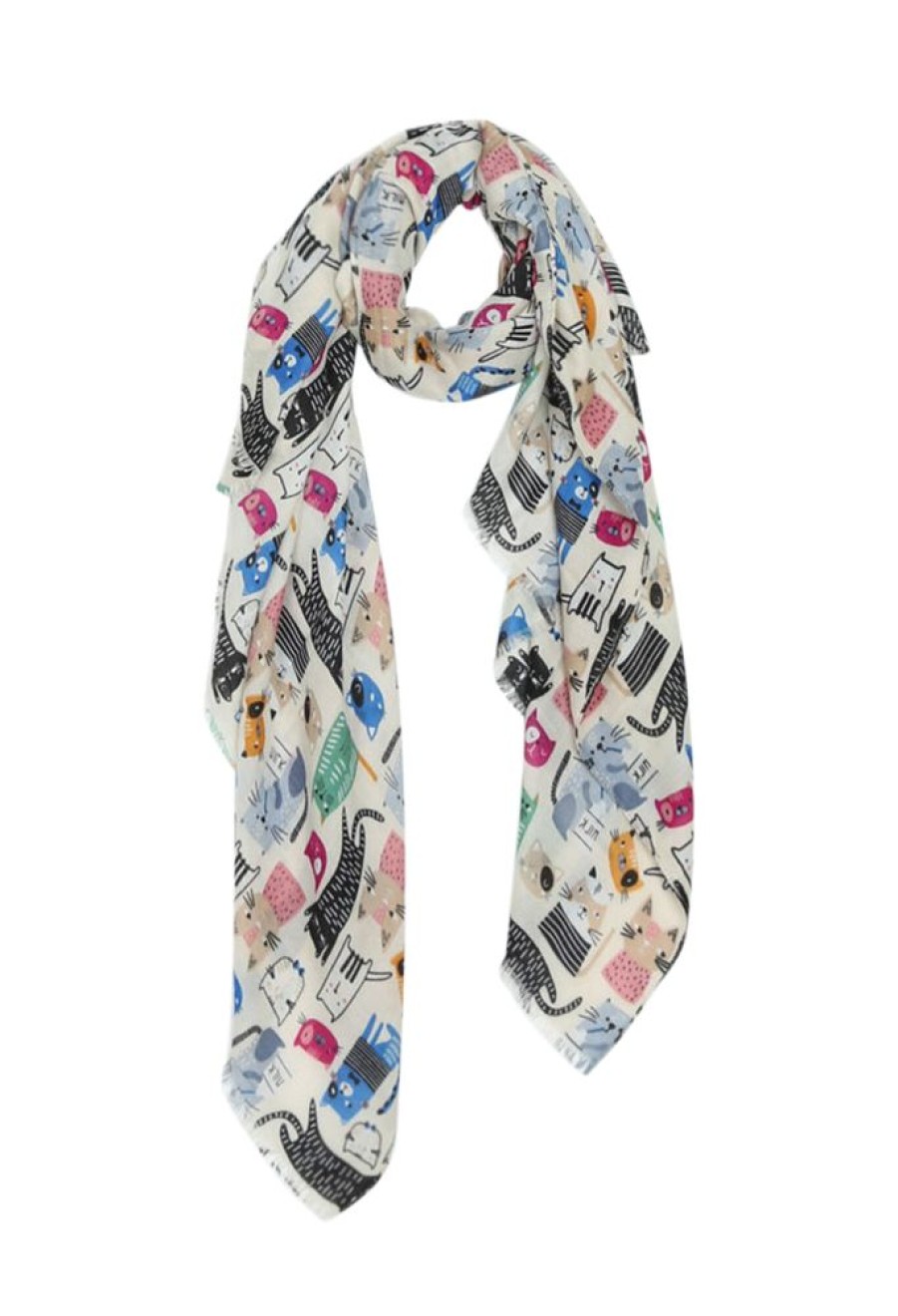 Accessoires Cassis | Sjaal Met Kattenprint Beige