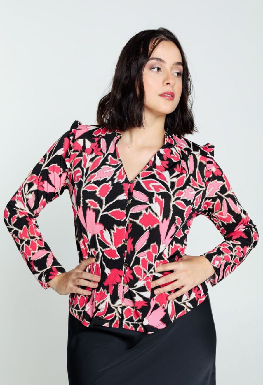 Kleding Cassis | T-Shirt Met Bloemenprint Fushia