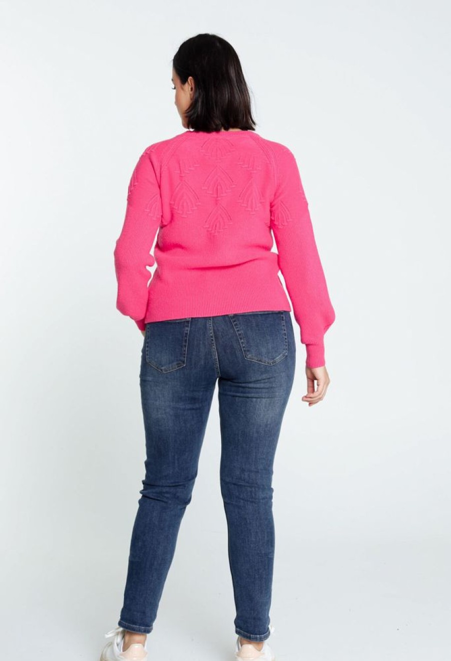 Kleding Cassis | Effen Trui Met Fantasiesteek Fushia