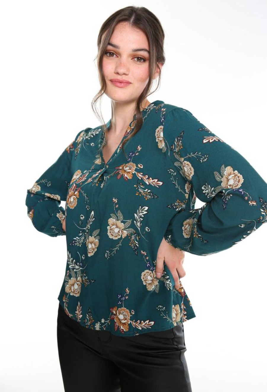 Kleding Cassis | Gebloemde Blouse In Viscose Emerald Groen