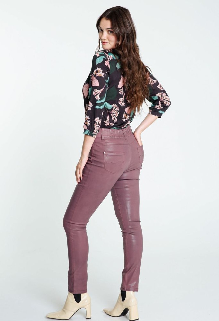 Kleding Cassis | Gecoate Slim Broek Met 5 Zakken Pruim