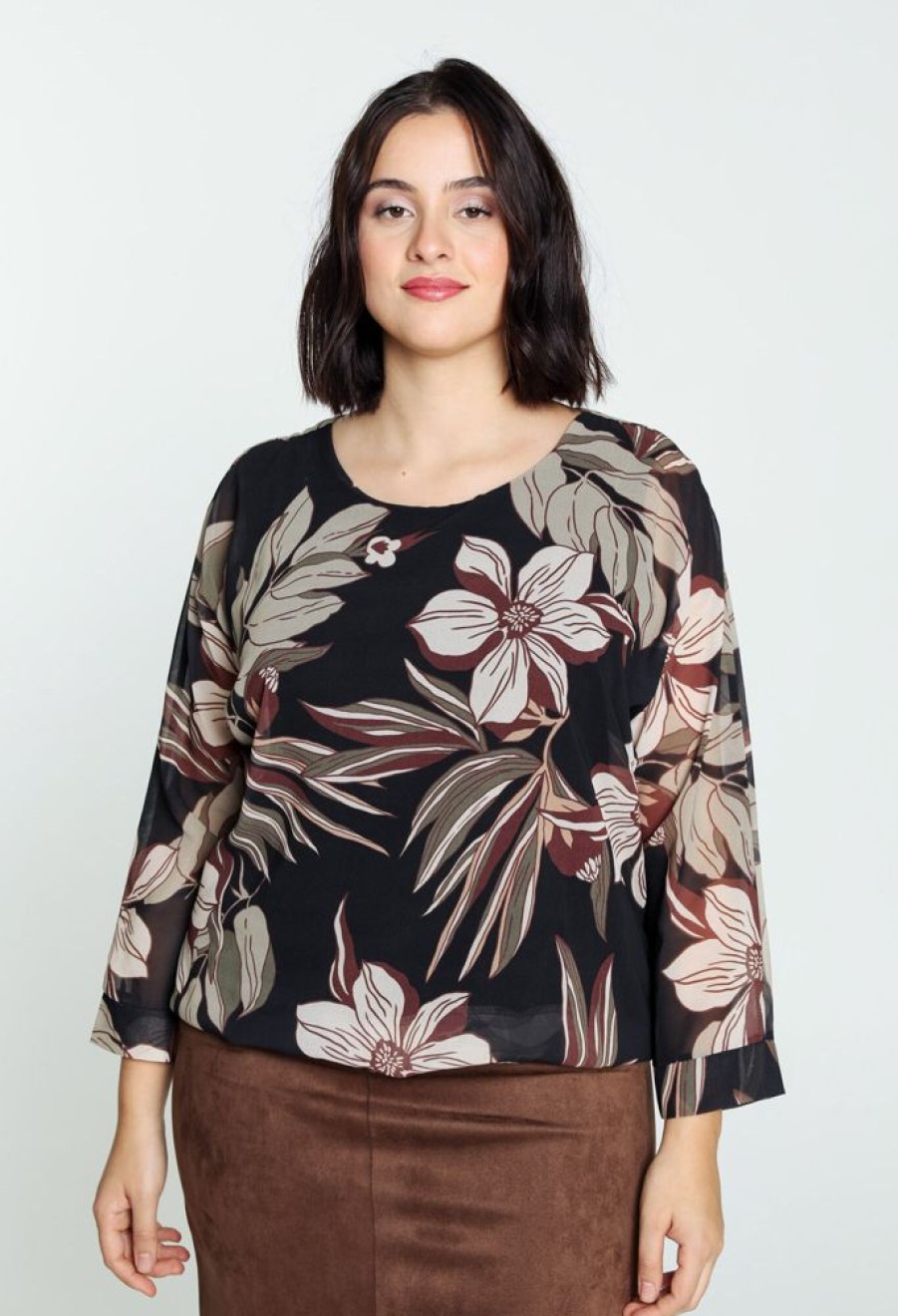 Kleding Cassis | Rechte Blouse Met Bloemenmotief Zwart